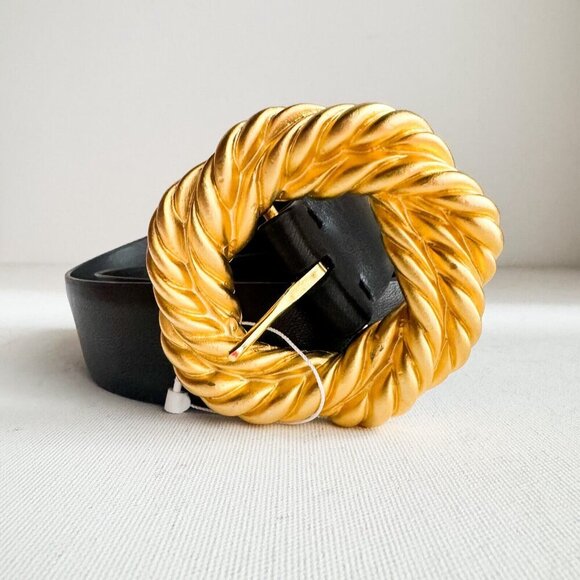 Deborah Drattell Micaela Belt Anthropologie Black w Chunky Gold Buckle M/L - Picture 4 of 8